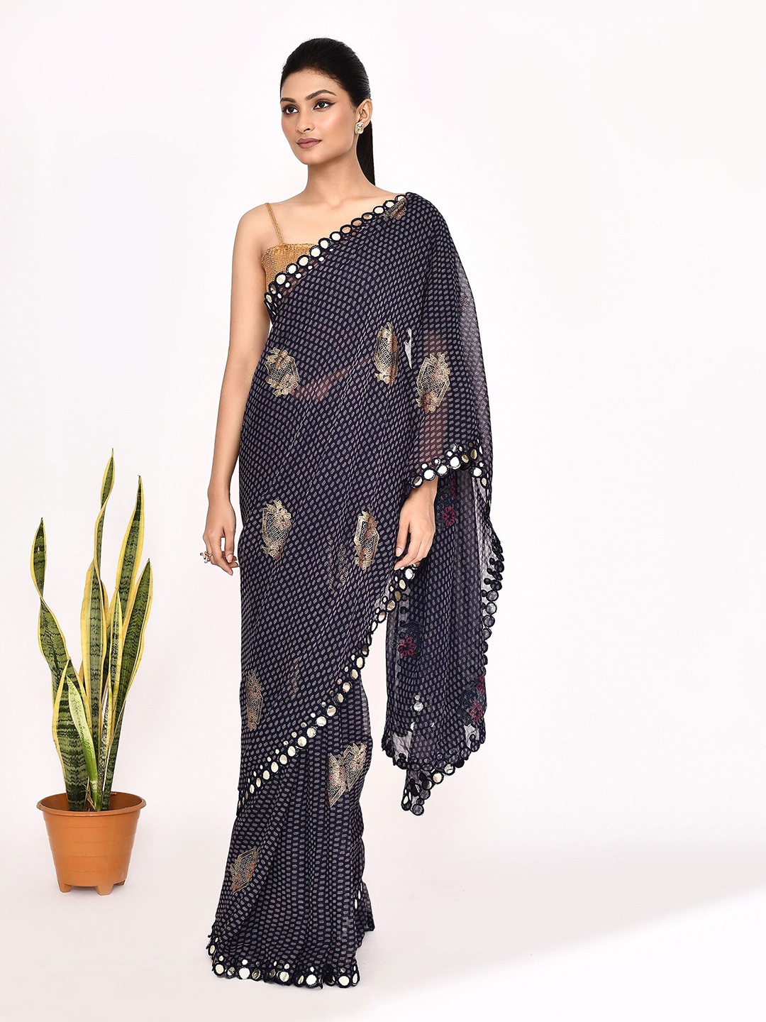 

Manu Designer Women Mirror Work Pure Chiffon Saree, Blue