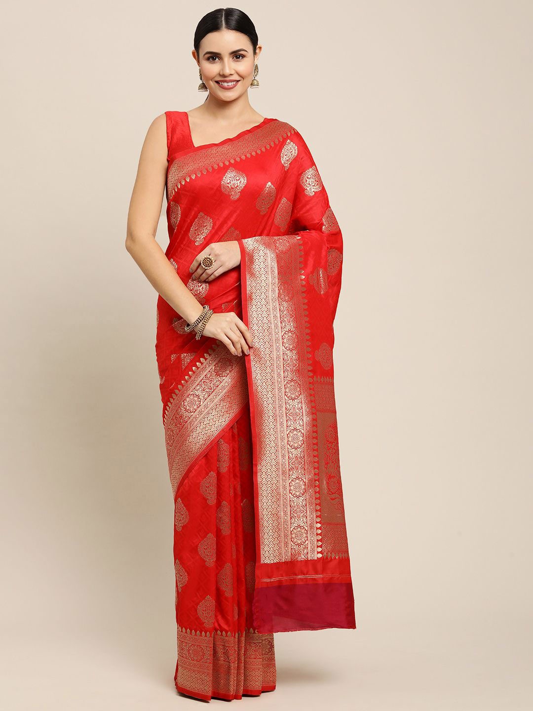 

amirat Ethnic Motifs Woven Design Zari Pure Silk Banarasi Saree, Red