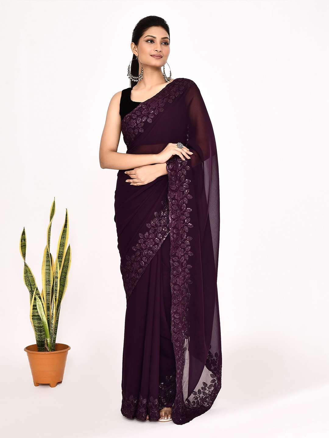 

Manu Designer Embroidered Pure Georgette Saree, Purple