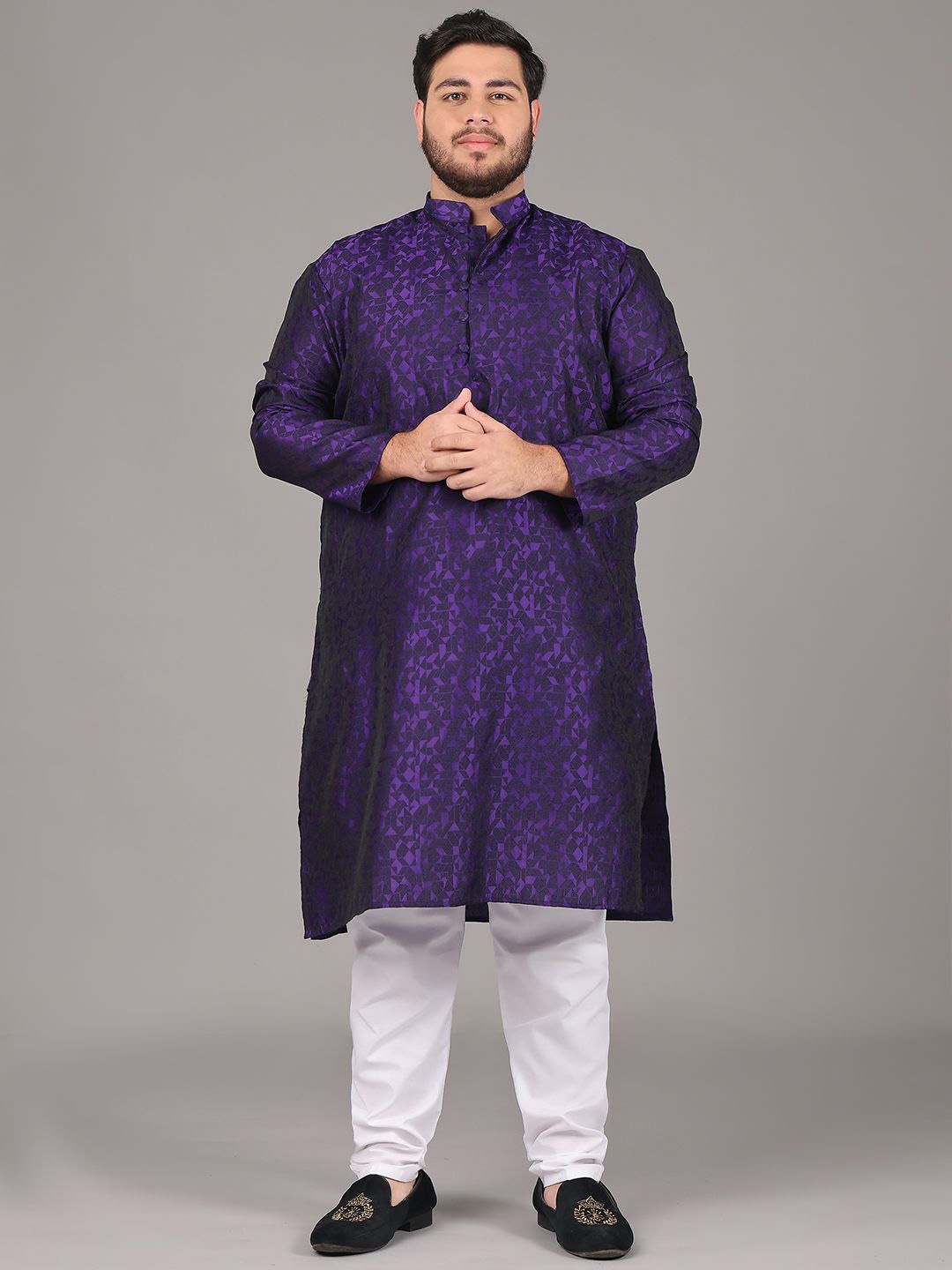 

SOJANYA PLUS Plus Size Men Geometric Woven Design Straight Kurta With Pyjamas, Purple