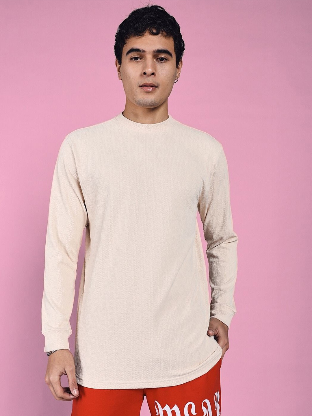 

WEARDUDS Men Round Neck Pullover Sweatshirt, Cream