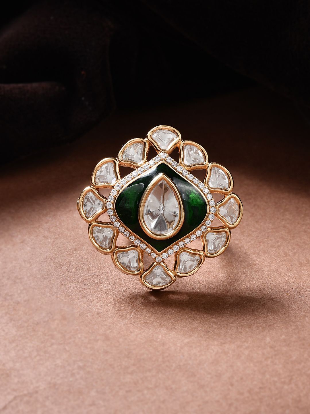 

Voylla Kundan Opulance Kohinoor Glow Ring, Gold