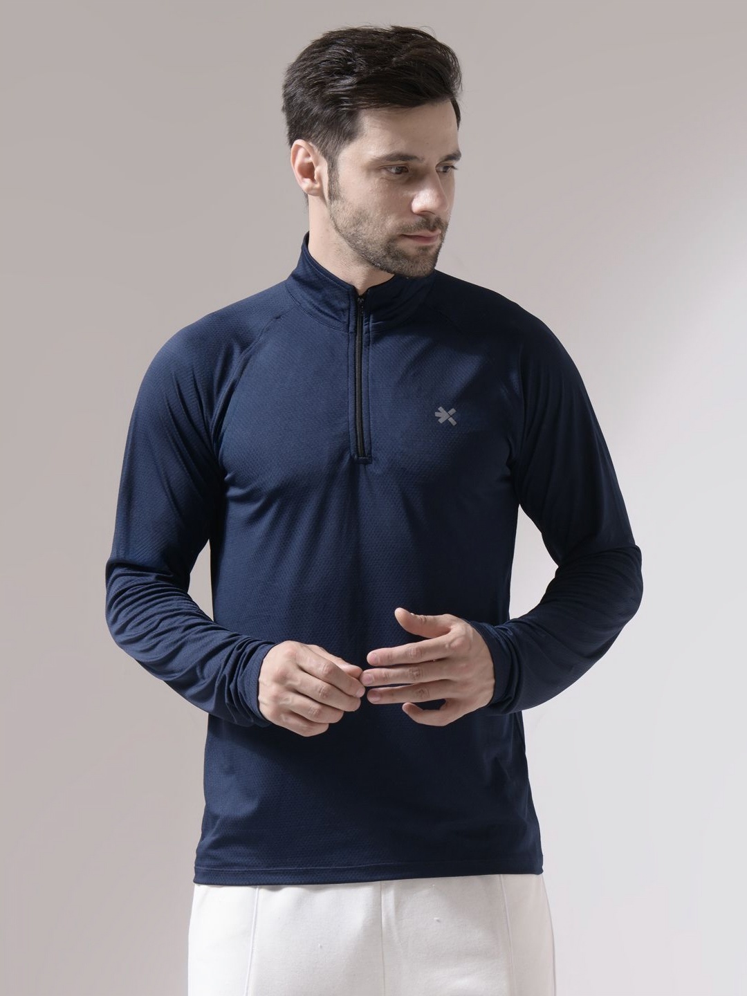 

HRX by Hrithik Roshan Men Solid High Neck T-shirt, Navy blue
