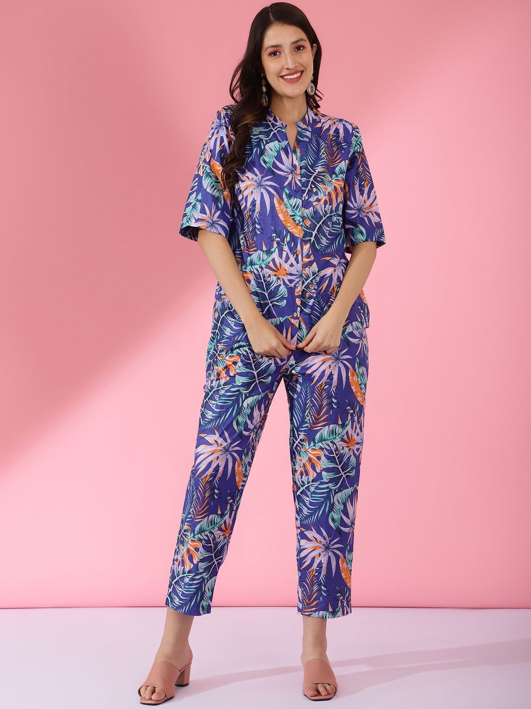 

Safeera Women Cotton Printed Co-Ord Set, Purple
