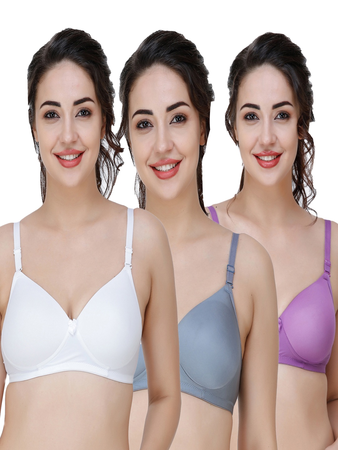

College Girl Pack Of 3 Full Coverage Lightly Padded Seamless T-shirt Bra, White