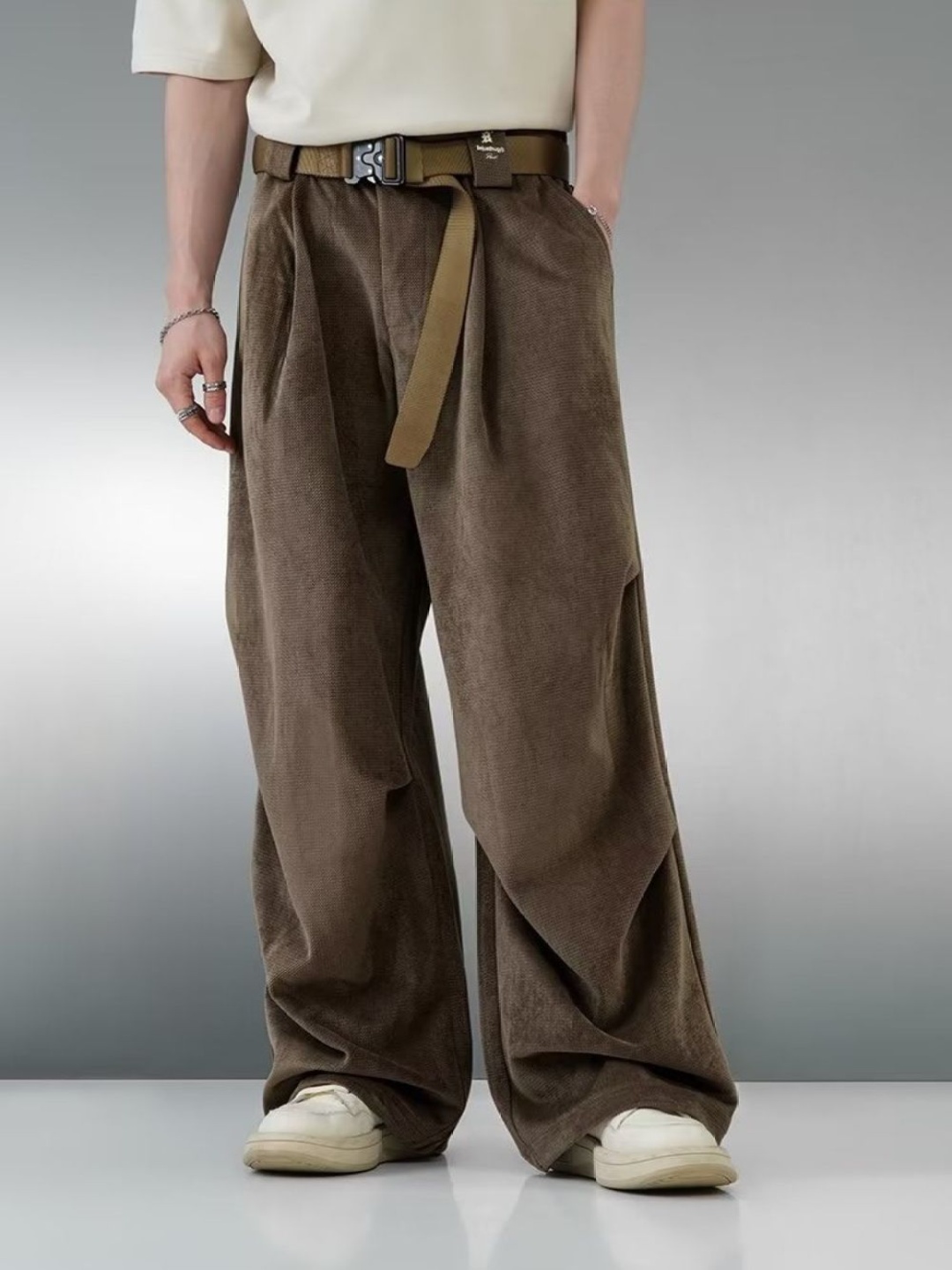 

StyleCast Men Cotton Relaxed Fit Wide Leg Trousers, Brown