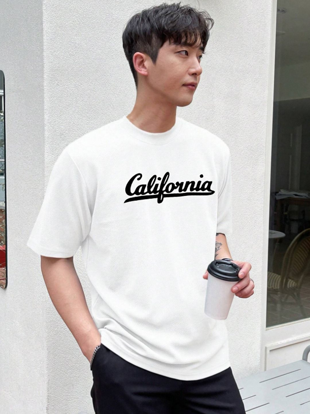 

madfrog Men Typography Printed Round Neck Cotton Oversized T-shirt, White