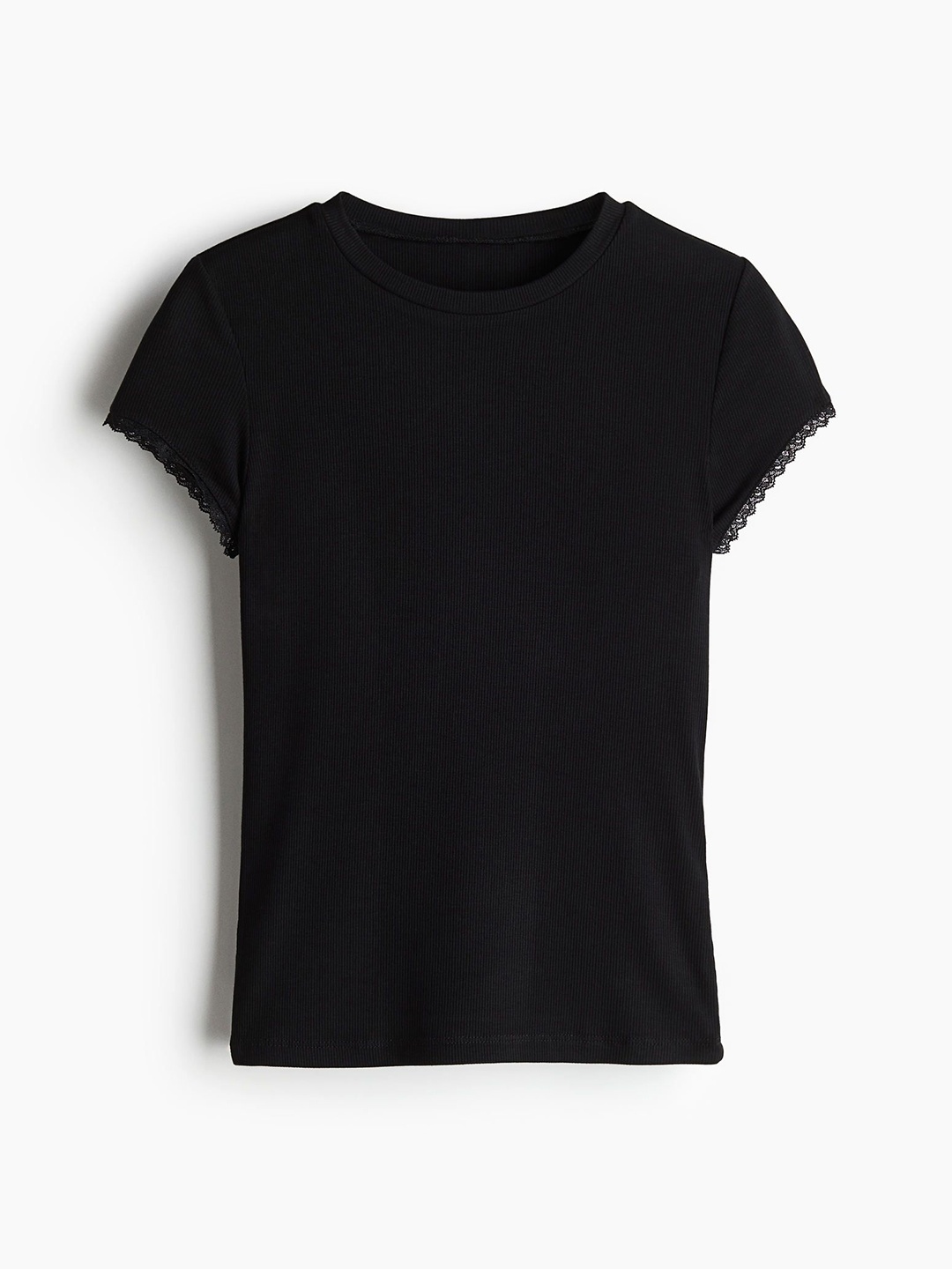 

H&M Lace-Trimmed Ribbed T-shirt, Black