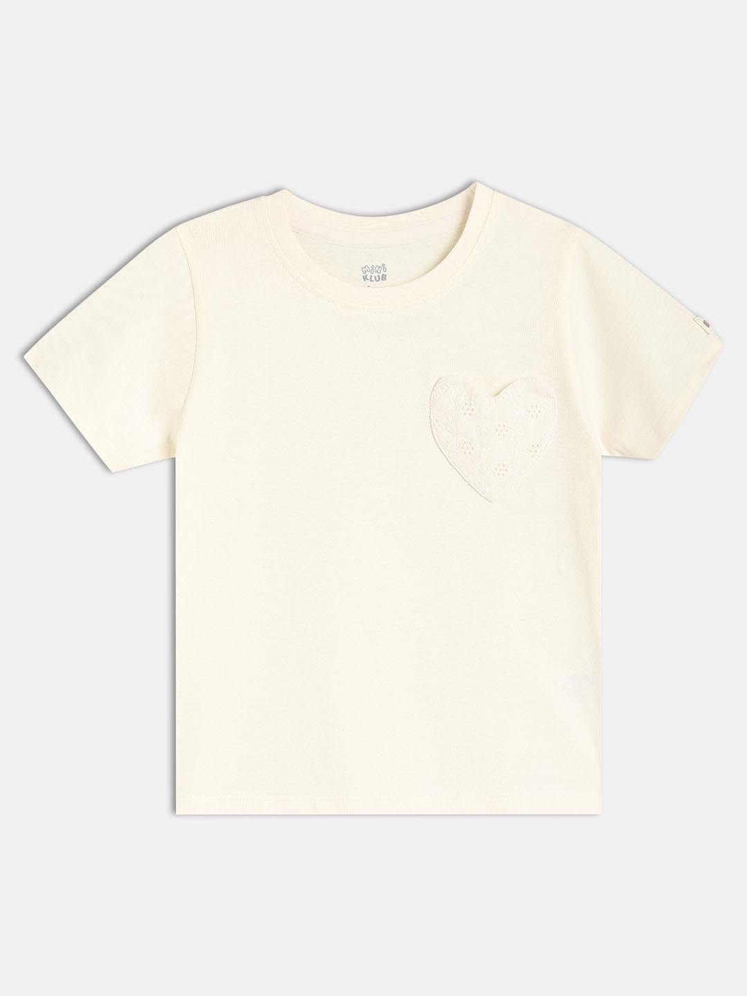

MINI KLUB Girls Round Neck Pure Cotton Top, Off white