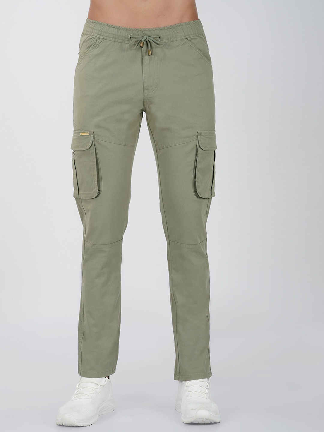 

NUEVOSDAMAS Men Cotton Smart High-Rise Pleated Cargos Trousers, Green