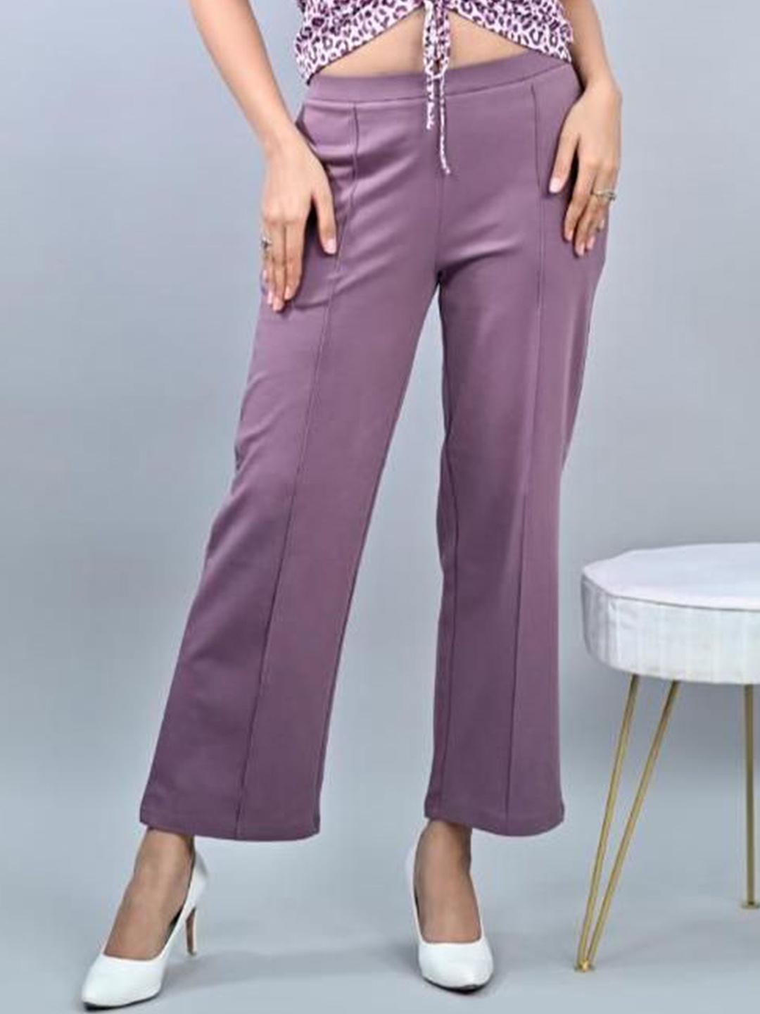 

Mlada Women Plus Size Flared Fit Mid-Rise Cotton Wide Leg Trouser, Mauve