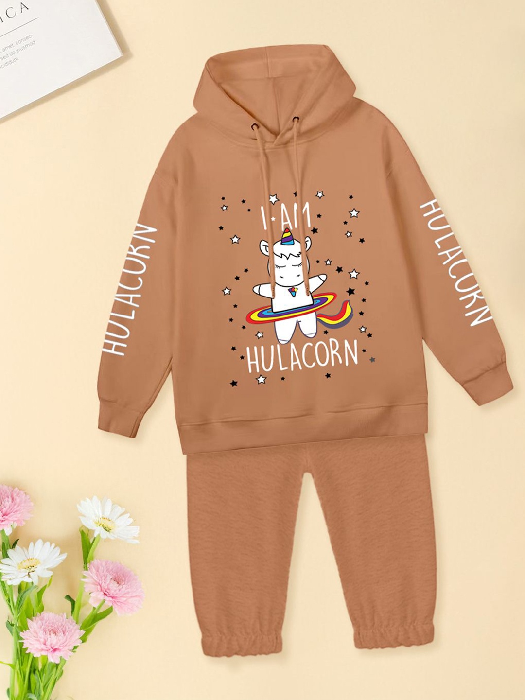 

FOREVER FRIDAY Girls Printed Pure Cotton Sweatshirt With Jogger, Peach