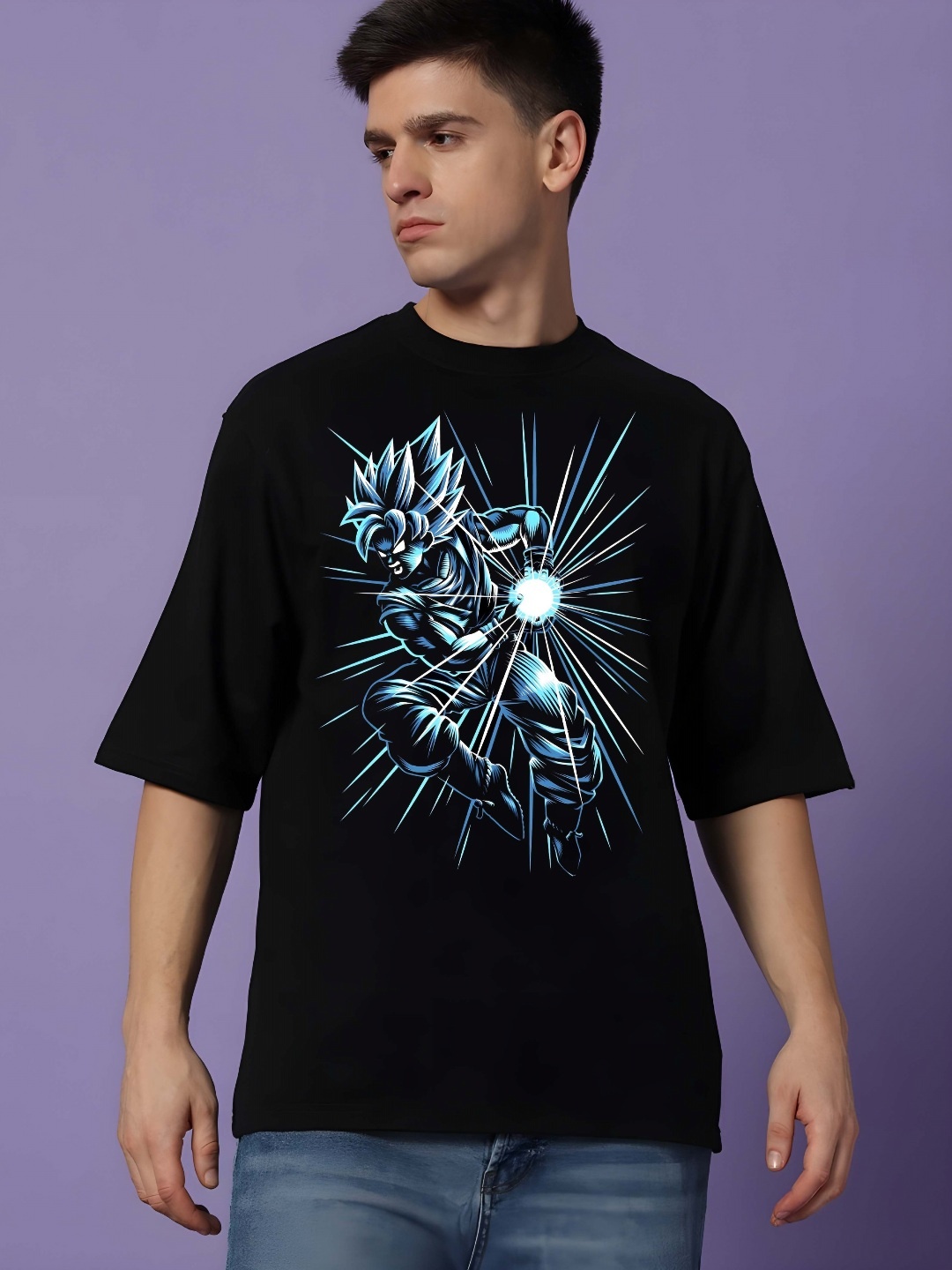 

Moda Rapido Men Drop-Shoulder Sleeves Pure Cotton T-shirt, Black