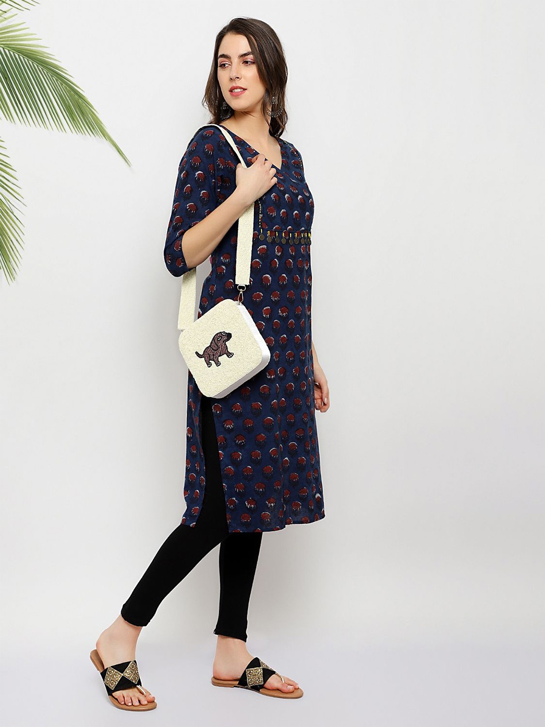 

PALASH Pure Cotton V-Neck Straight Kurta, Navy blue