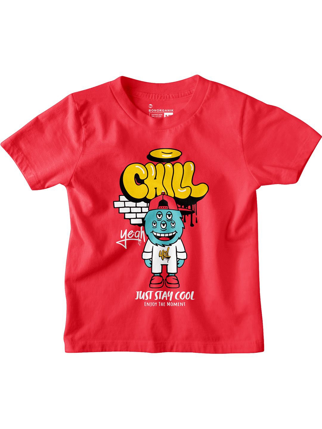 

BonOrganik Boys Graphic Printed Round Neck Cotton T-shirt, Red