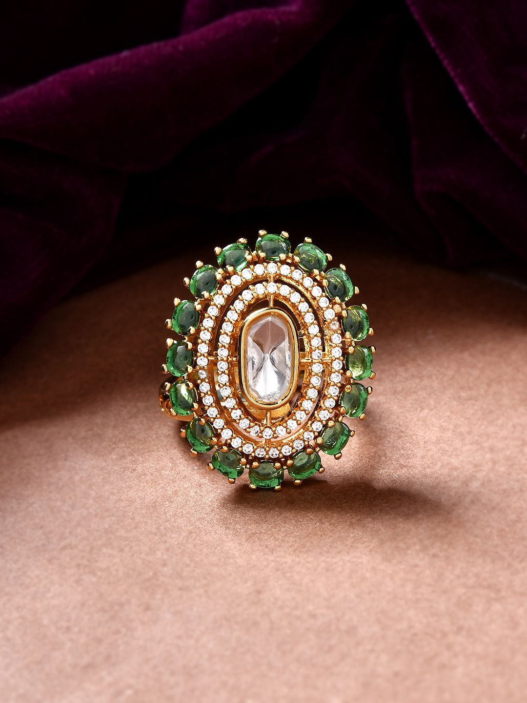

Voylla Kundan Opulance Smarag Emerald Ring, Gold