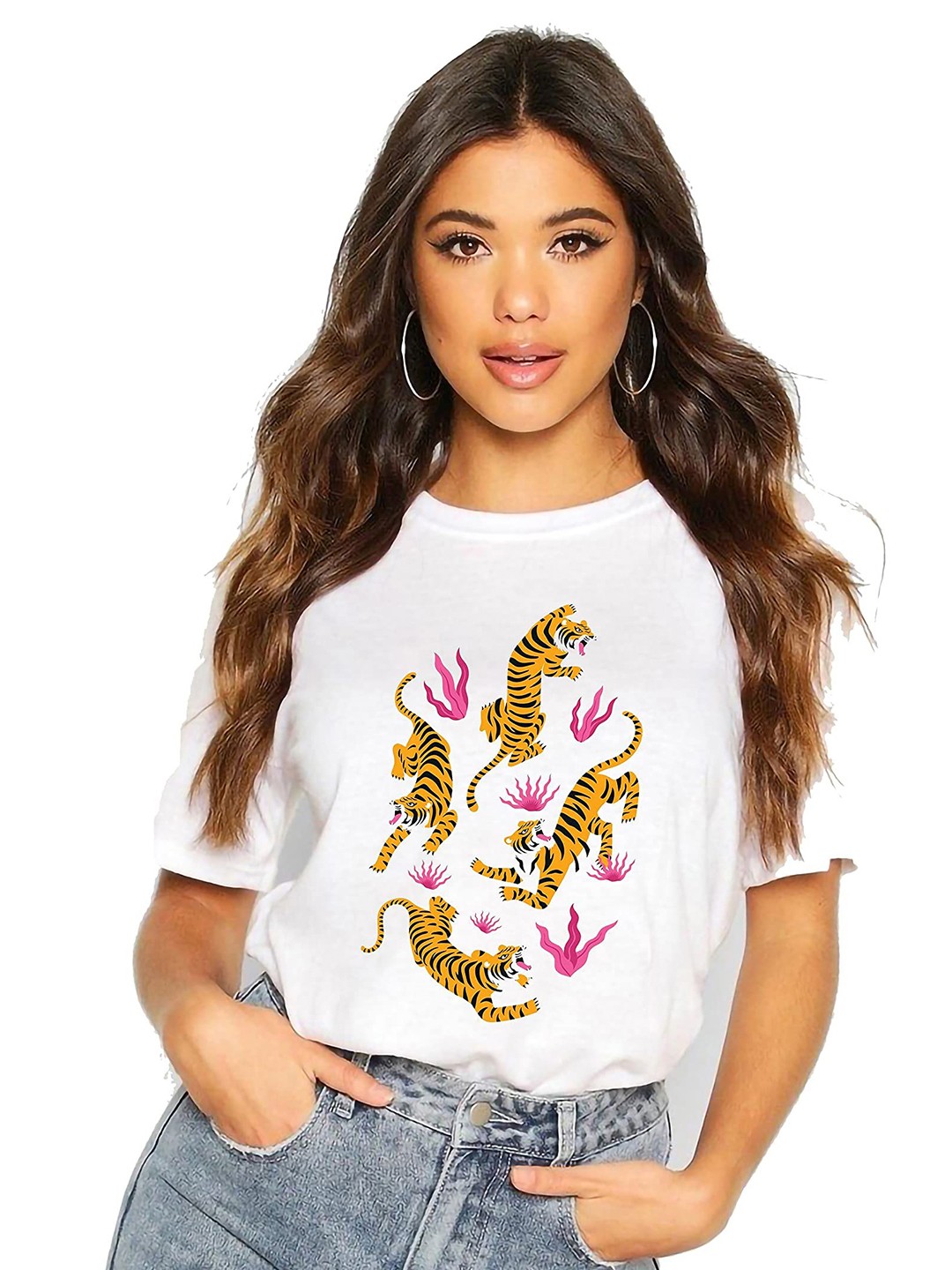 

VLAM Women Printed Drop-Shoulder Sleeves T-shirt, White