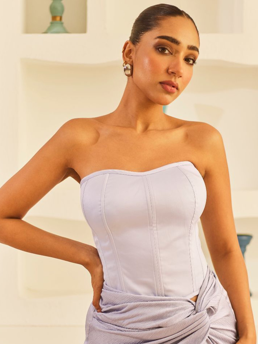 

Urban Suburban Out of Office Satin Strapless Corset Top, Lavender