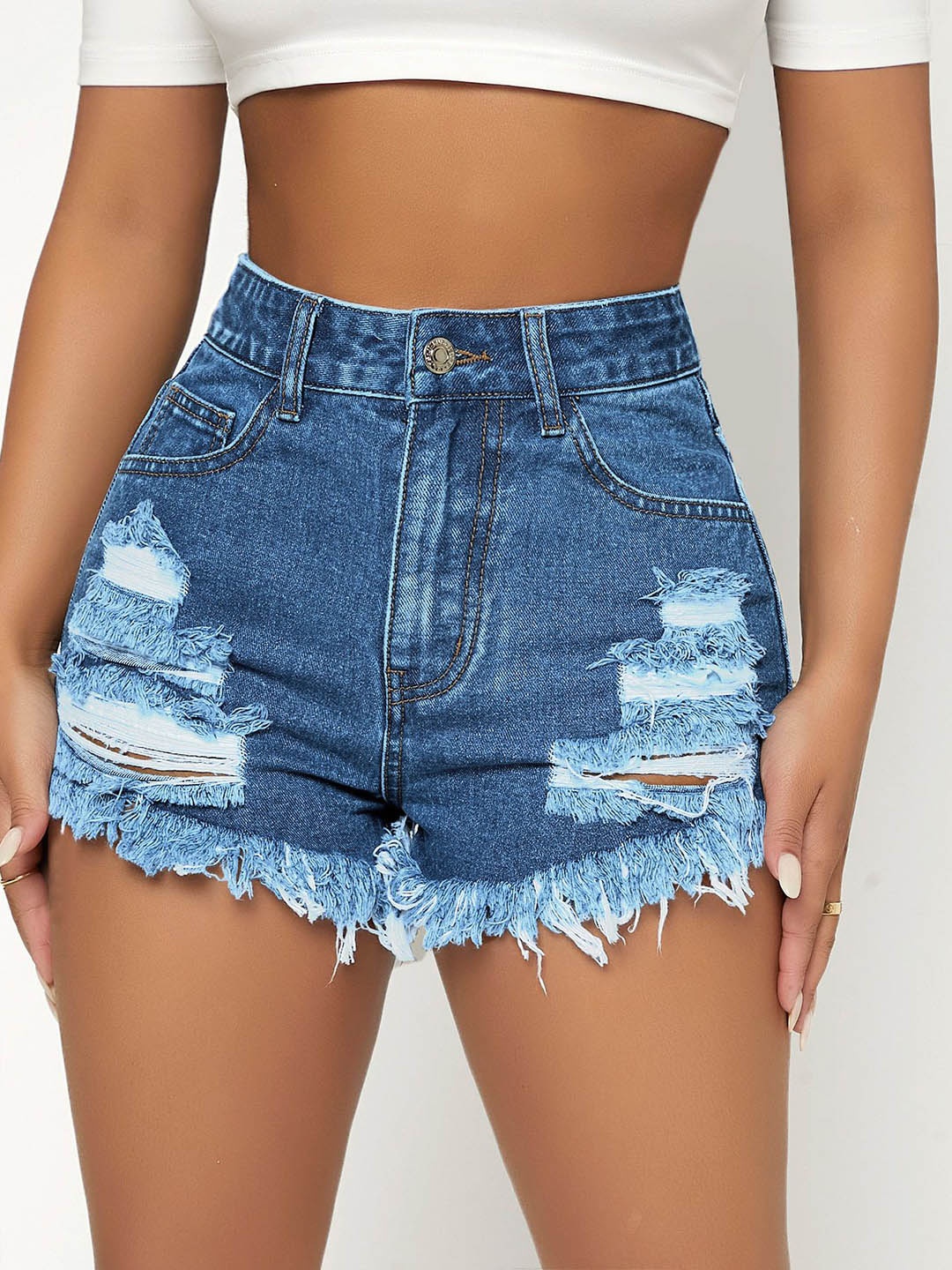 

AAHWAN Women Loose Fit Mid-Rise Denim Shorts, Blue