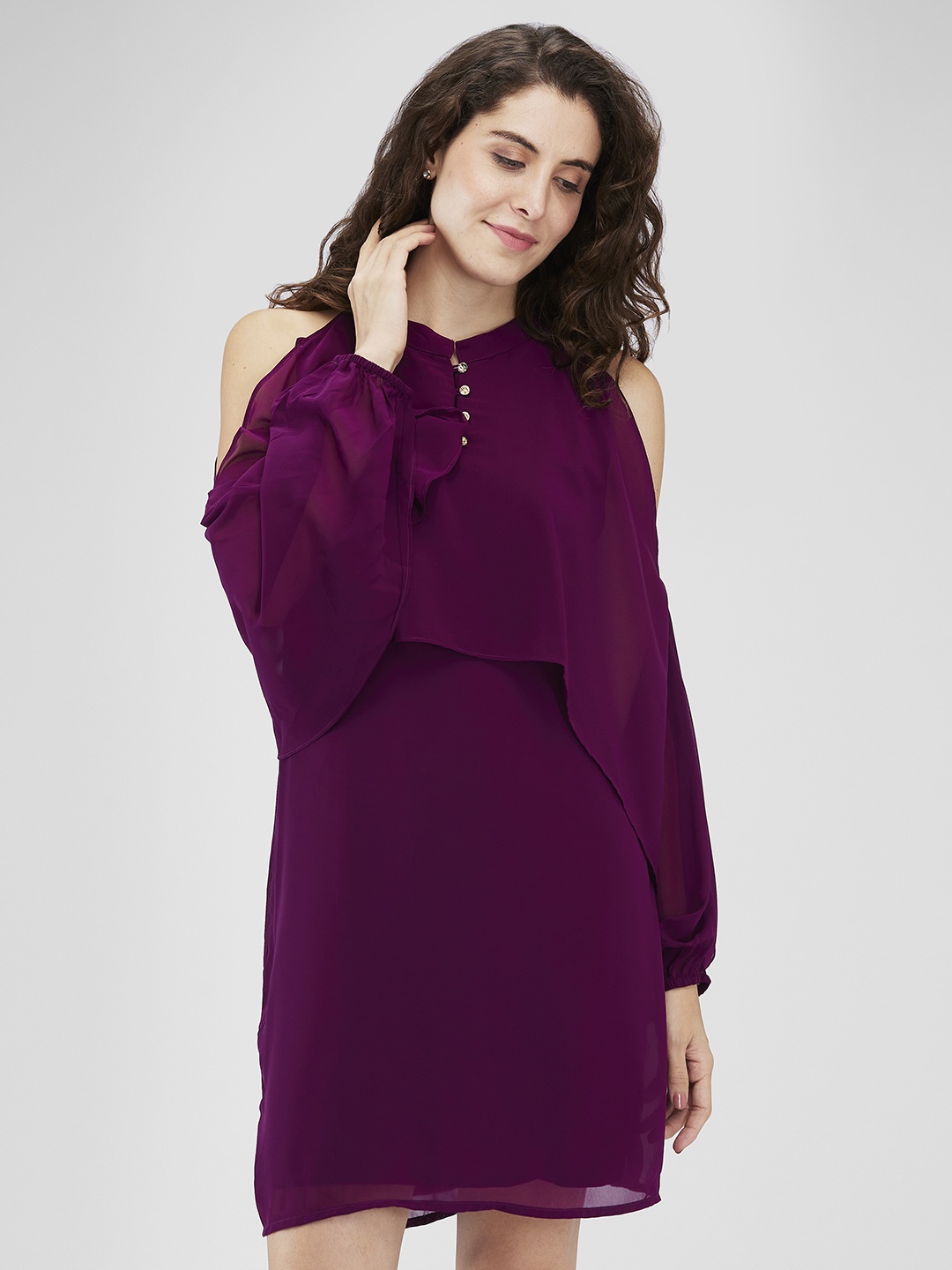 

Iti Cold-Shoulder Georgette A-Line Dress, Violet