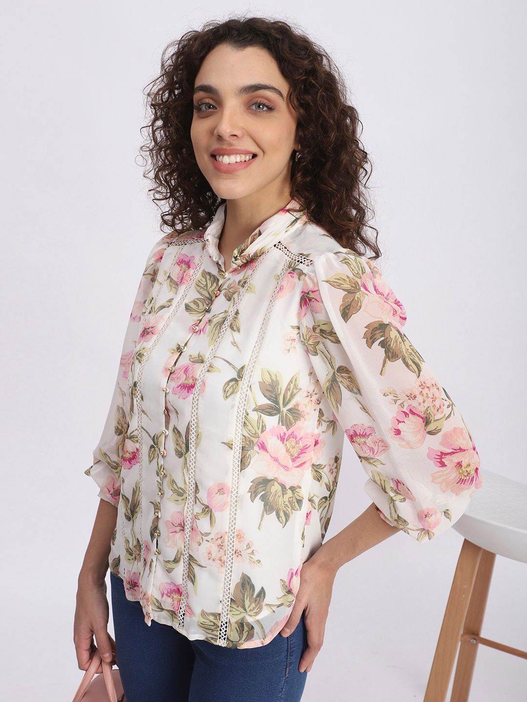 

R&B Floral Print Shirt Style Top, Pink