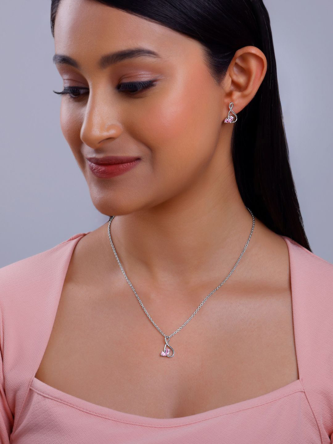 

GIVA 925 Sterling Silver Rhodium-Plated Cubic Zirconia Studded Blush of Love Set