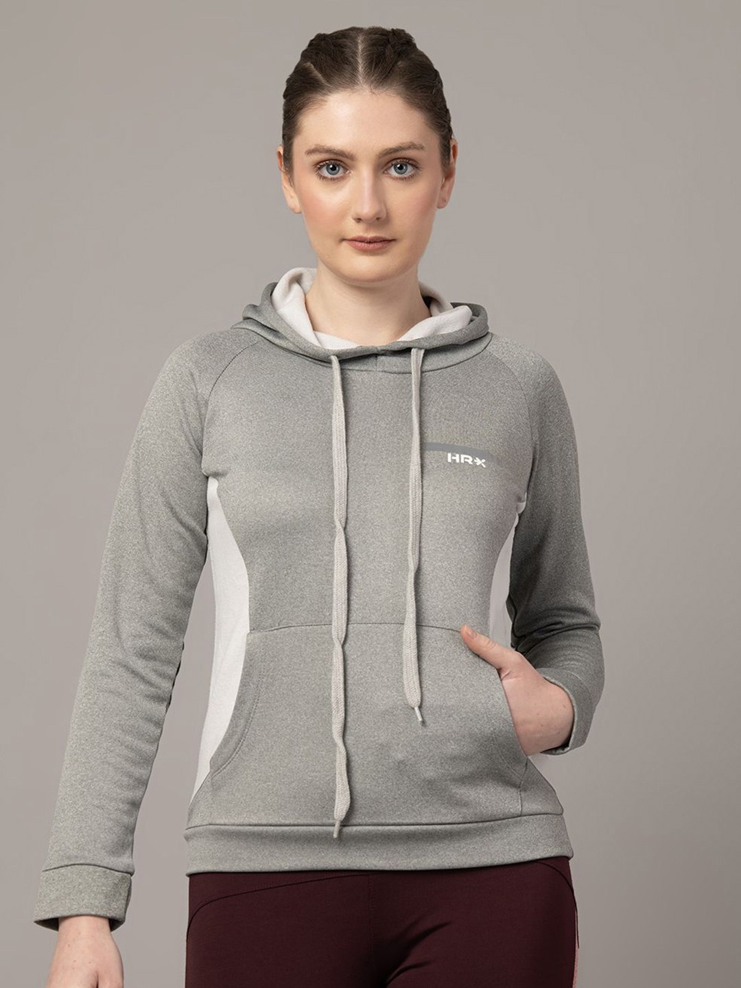 

HRX by Hrithik Roshan Women Hooded Pullover Sweatshirt, Grey melange