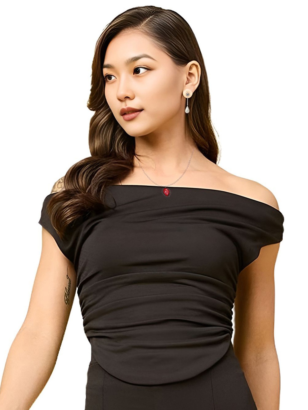 

VOGARD Women Off-Shoulder Fitted Crop Top, Black