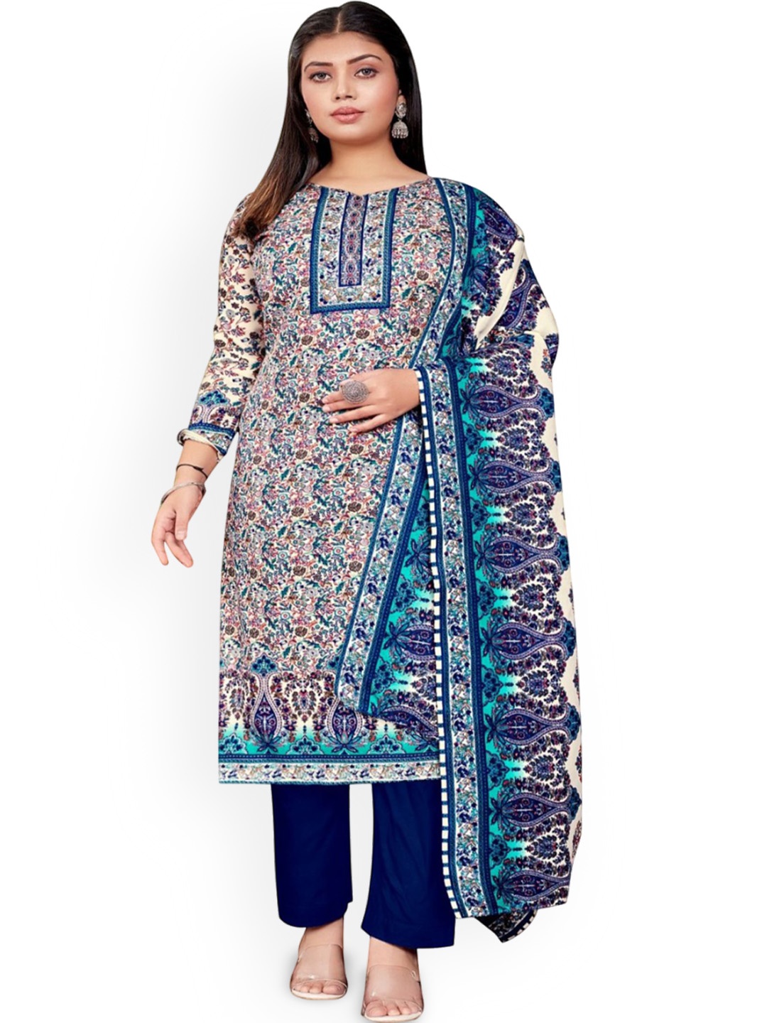 

DRAVINAM Trends Ethnic Motifs Printed Unstitched Dress Material, Blue