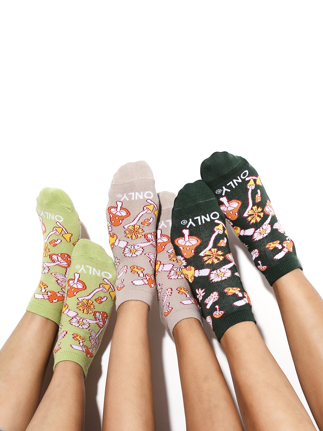 

ONLY Women Pack Of 3 Patterned Ankle Length Socks, Green