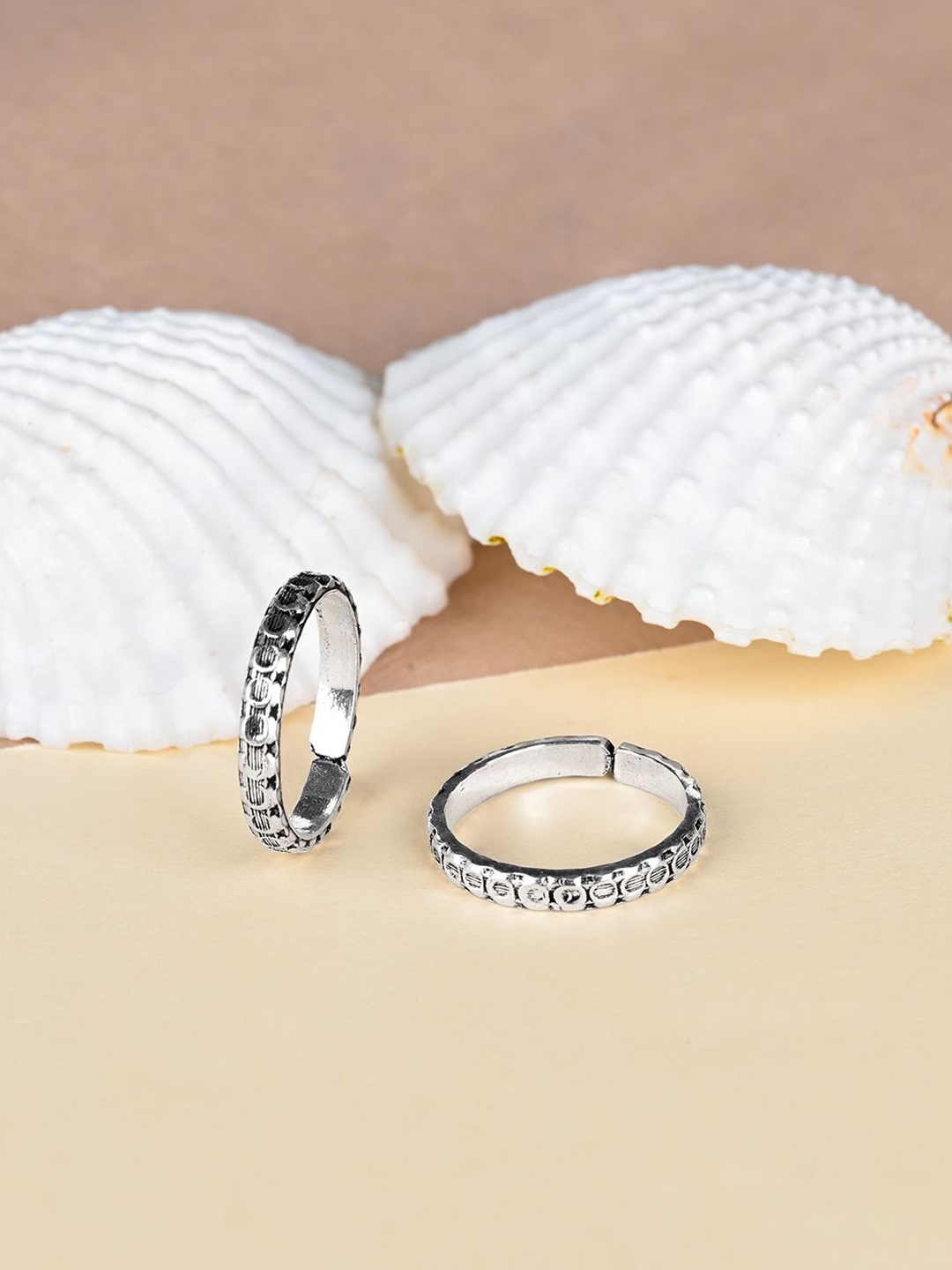 

Touch925 Set Of 2 925 Pure Sterling Silver Circular Harmony Oxidized Toe Rings