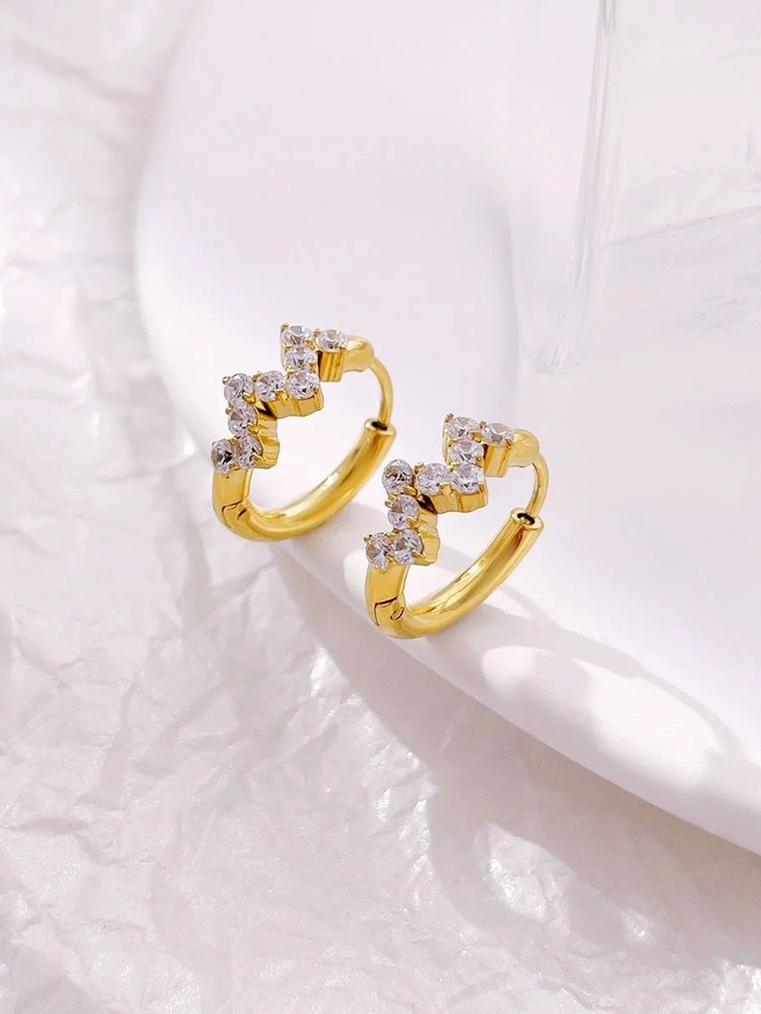 

Inaya Demi Fine18k Gold-Plated Stainless Steel Cubic Zirconia Stone Studded Hoops Earrings