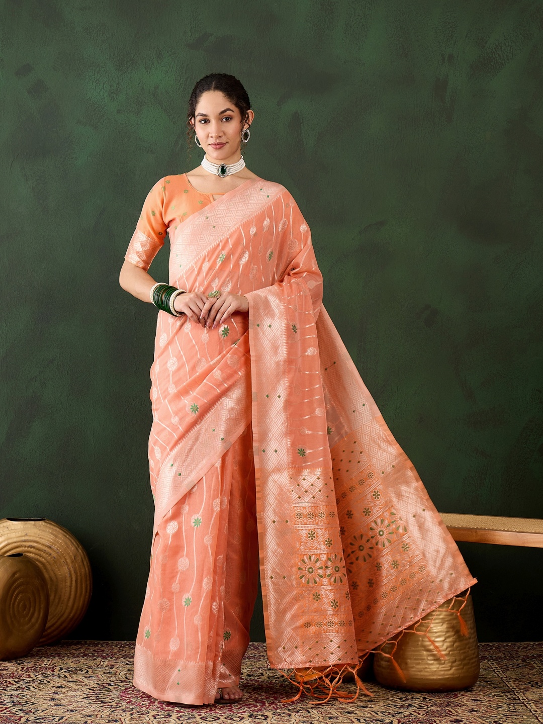 

KIMISHA Woven Design Zari Banarasi Saree, Orange