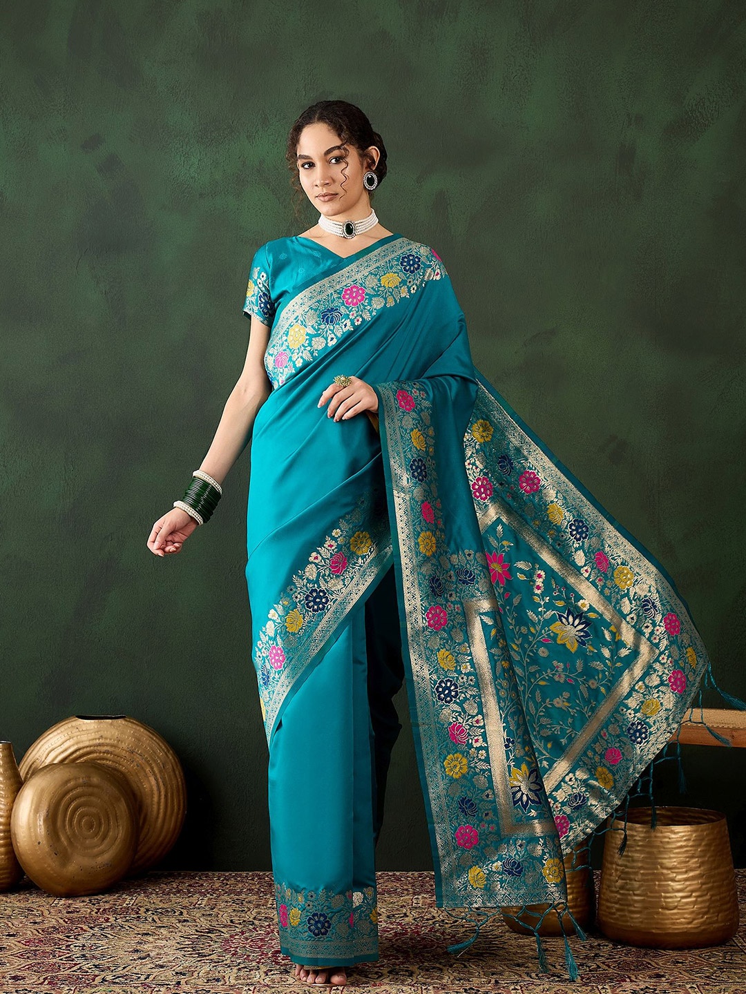 

KALINI Woven Design Zari Banarasi Saree, Blue
