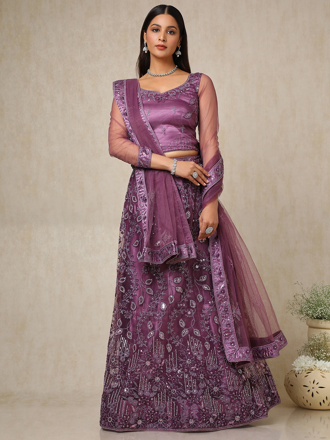 

Soch Embellished Beads and Stones Unstitched Lehenga & Blouse With Dupatta, Purple
