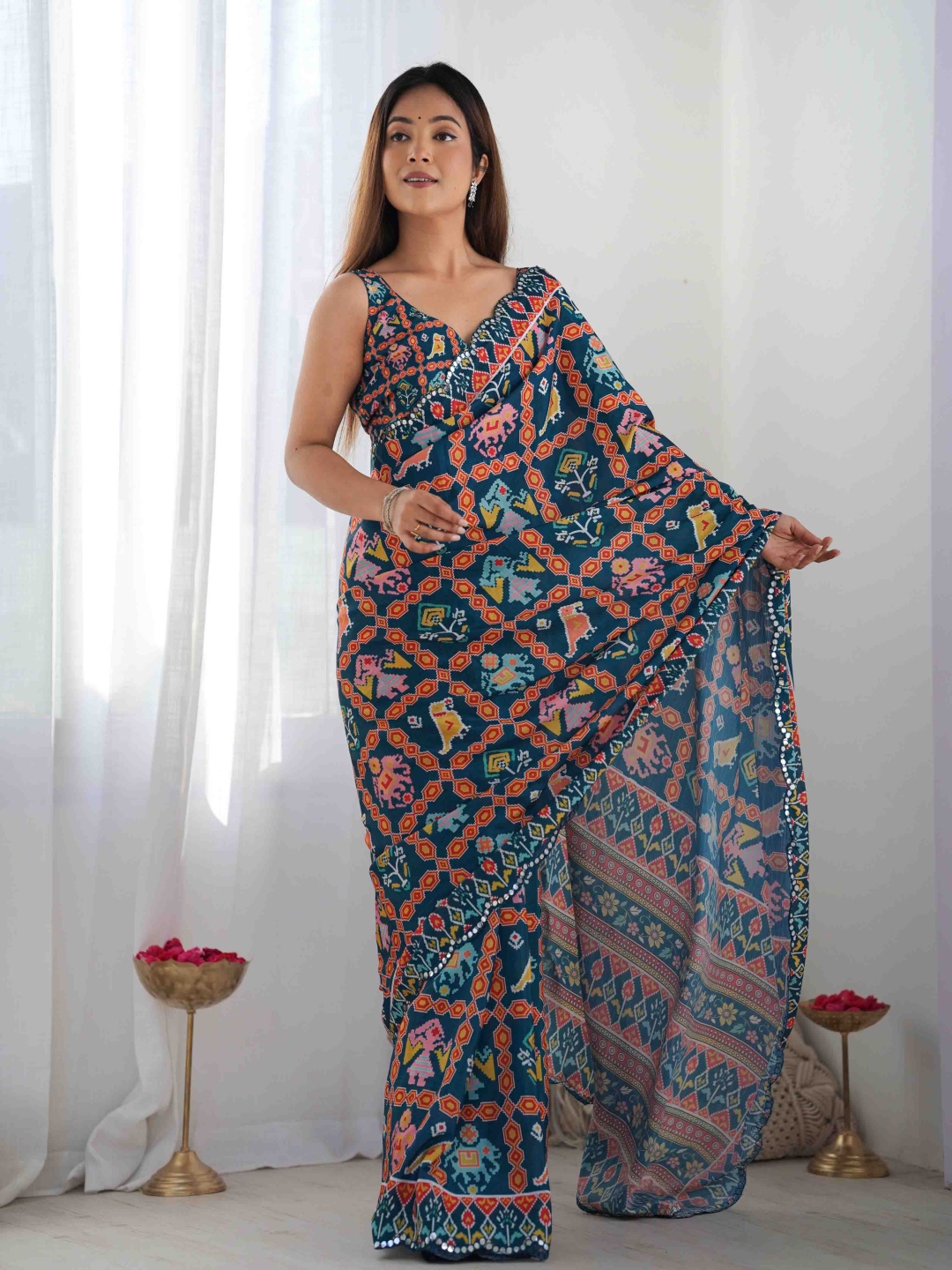 

Manu Designer Mirror Work Saree, Blue