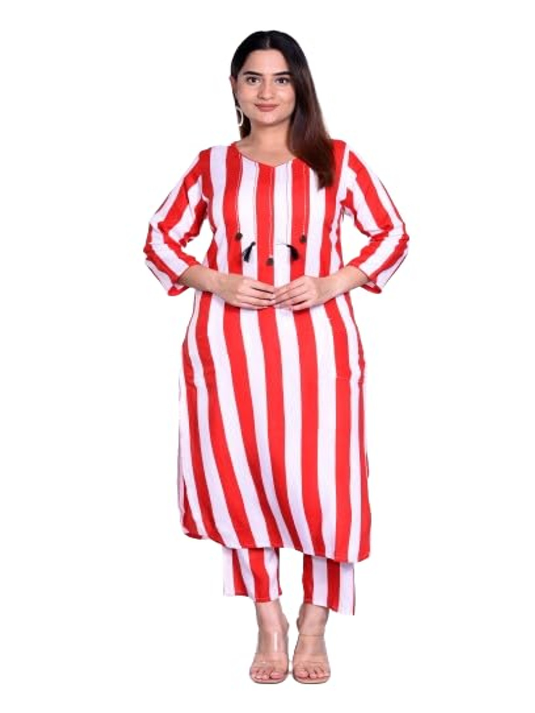 

13-Star Striped A-Line Midi Dress, Red