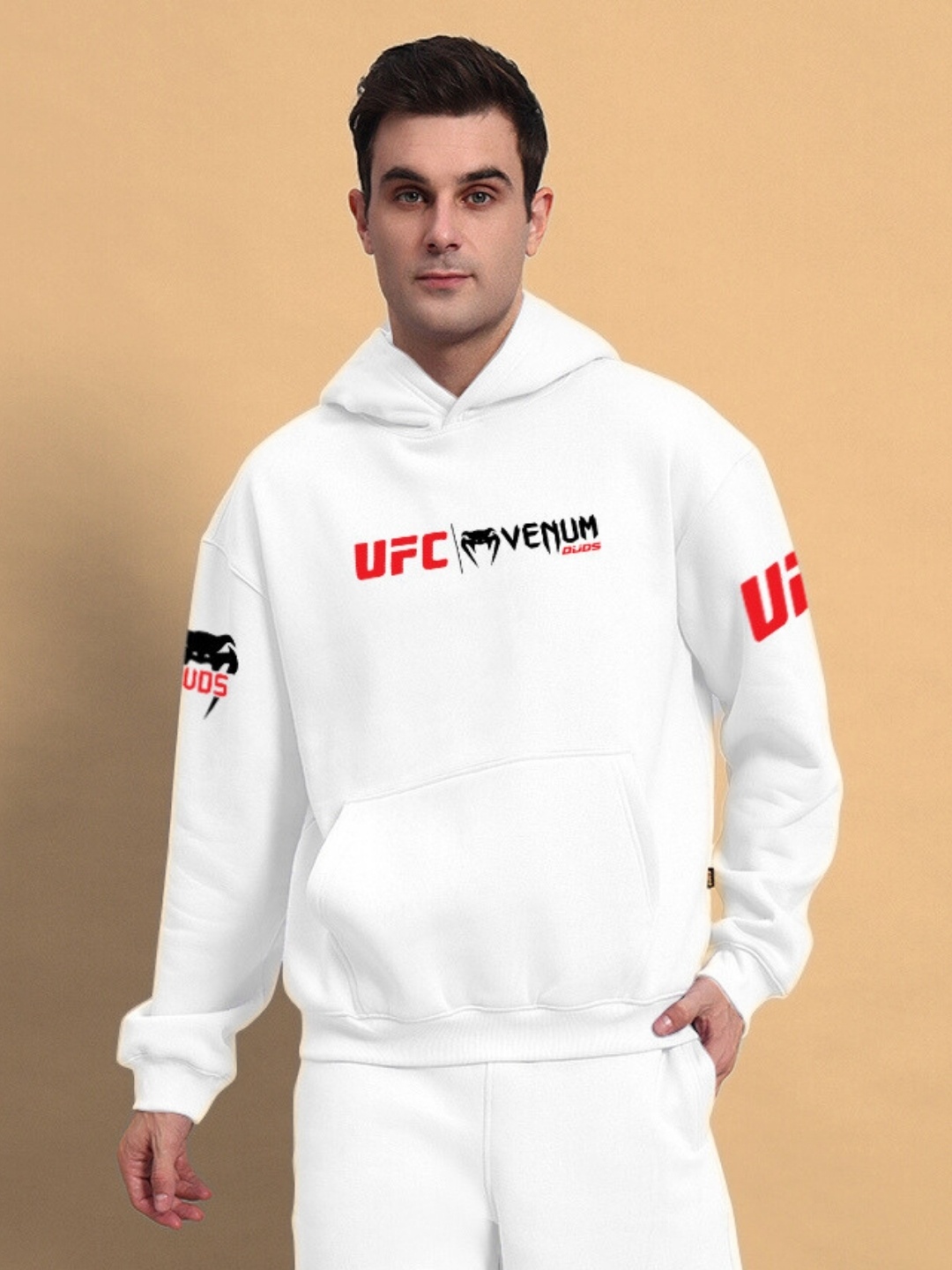

WEARDUDS Men Printed Hooded Sweatshirt, White