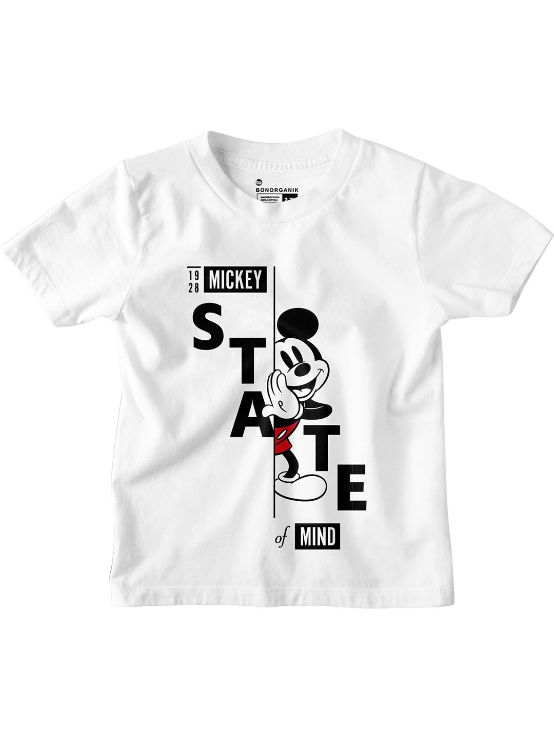 

BonOrganik Boys Mickey Mouse Graphic Printed Round Neck Cotton T-shirt, White