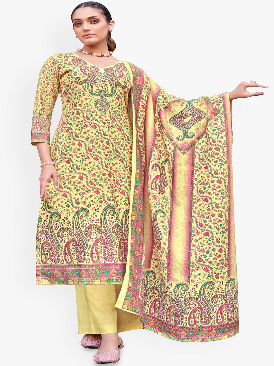 

DRAVINAM Trends Ethnic Motifs Printed Unstitched Dress Material, Yellow