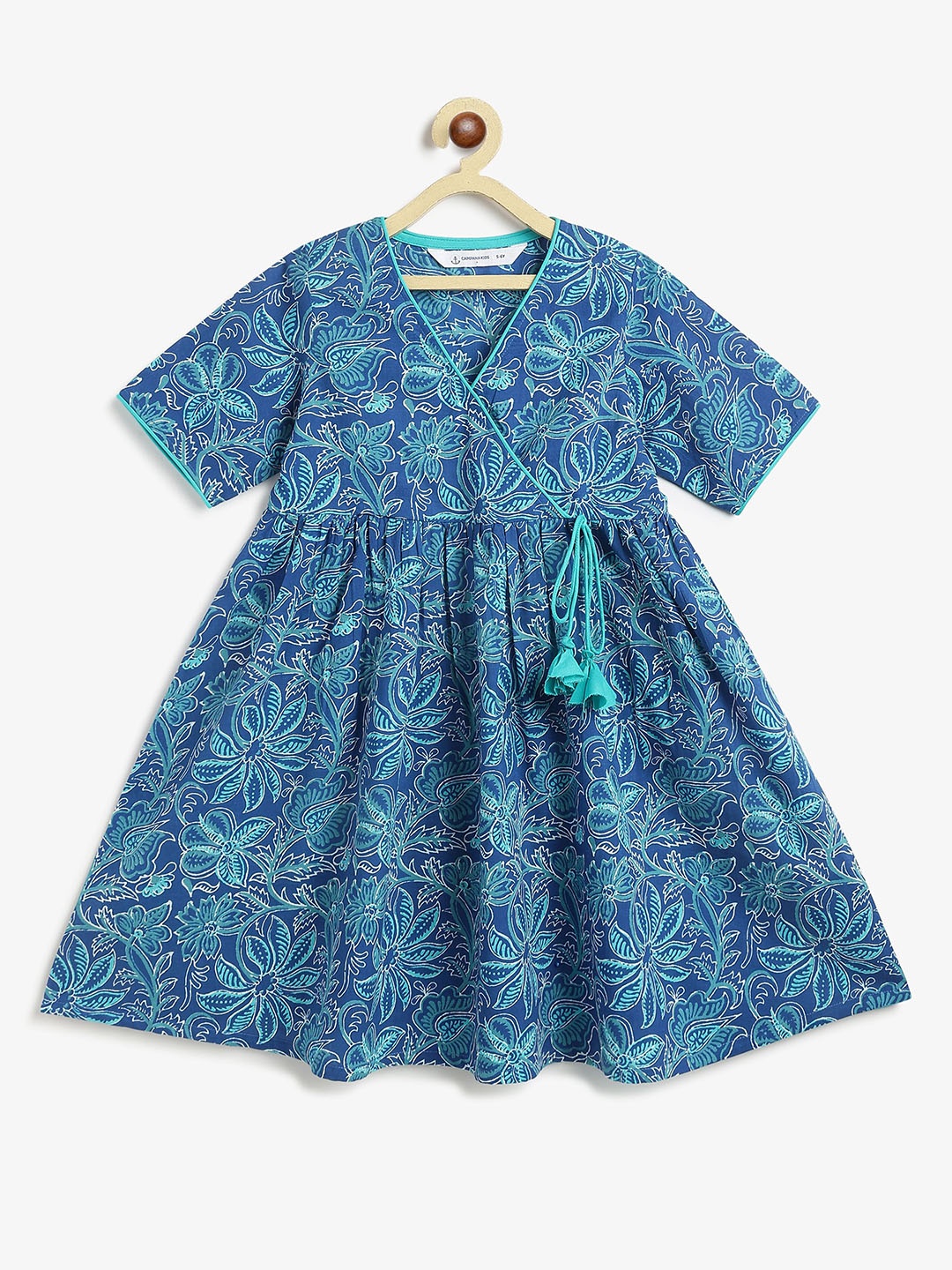 

Campana Girls Floral Printed Anarkali Cotton Kurta, Blue