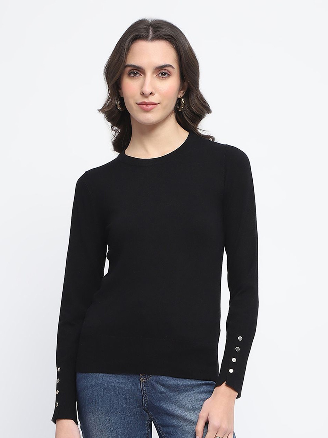 

Madame Women Round Neck Pullover Sweater, Black