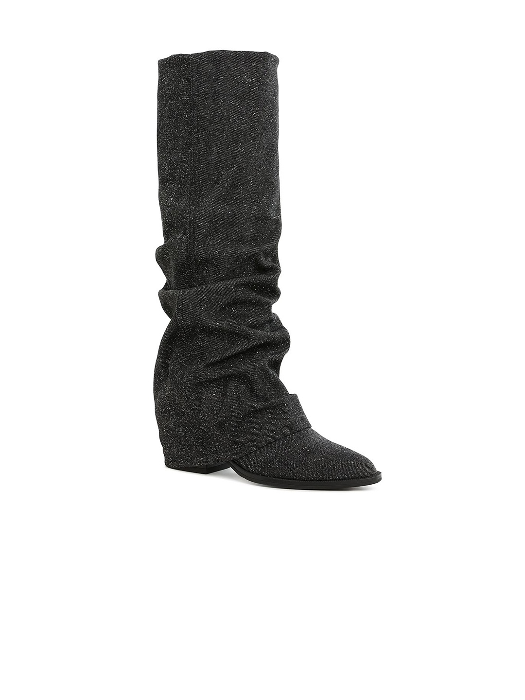 

London Rag Women Fold-Over Slouchy Denim Boots, Black