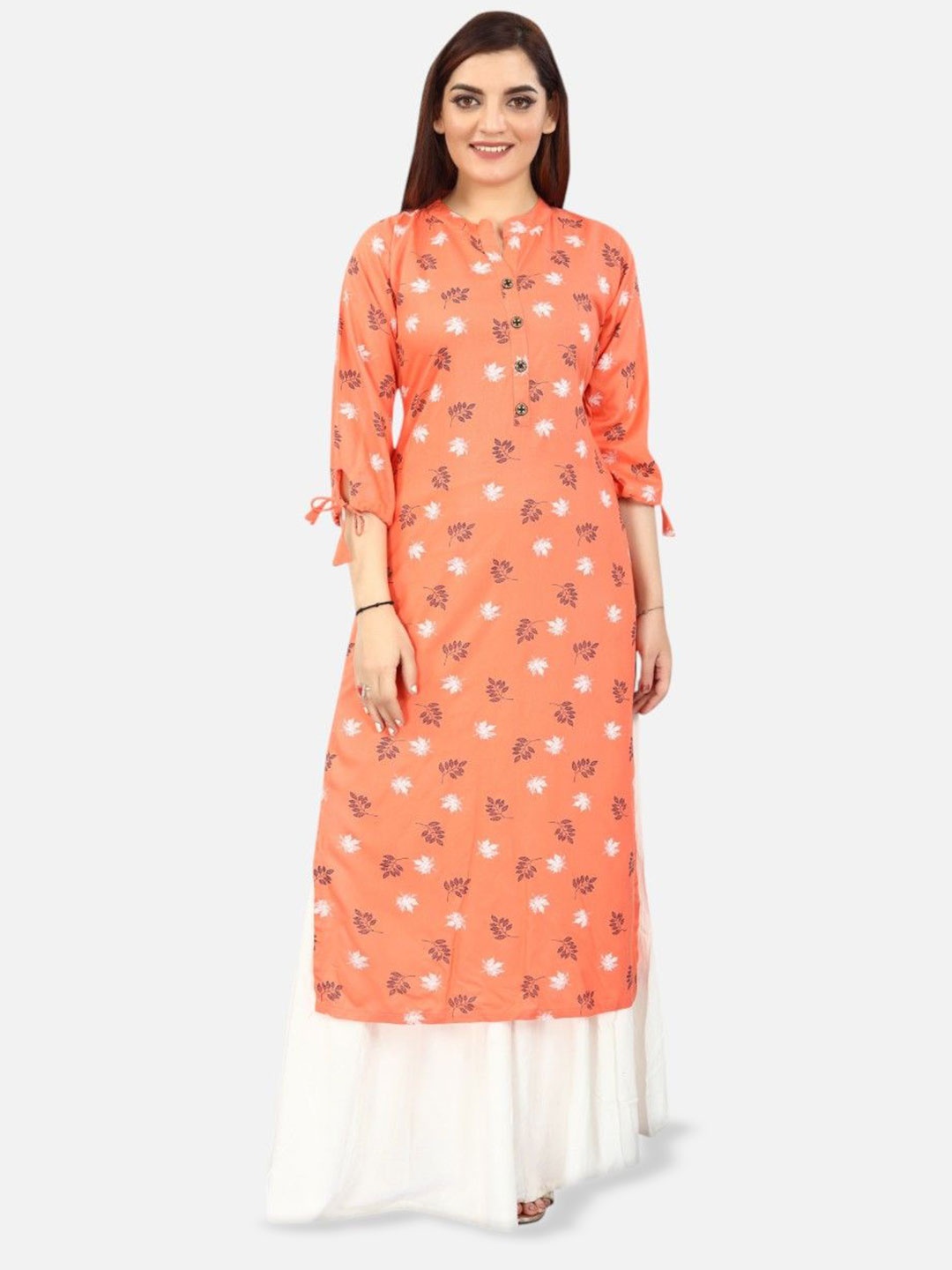 

Biyu Floral Printed Mandarin Collar Straight Kurta, Peach