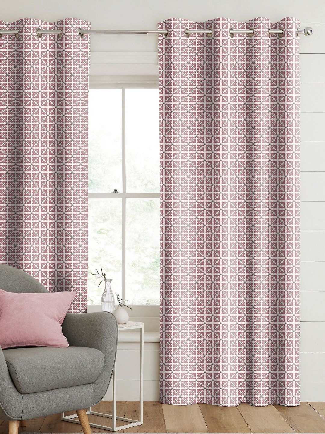 

CASABLEU Anthem Doha Peach-Coloured 2 Pieces Geometric Printed Long Door Curtains