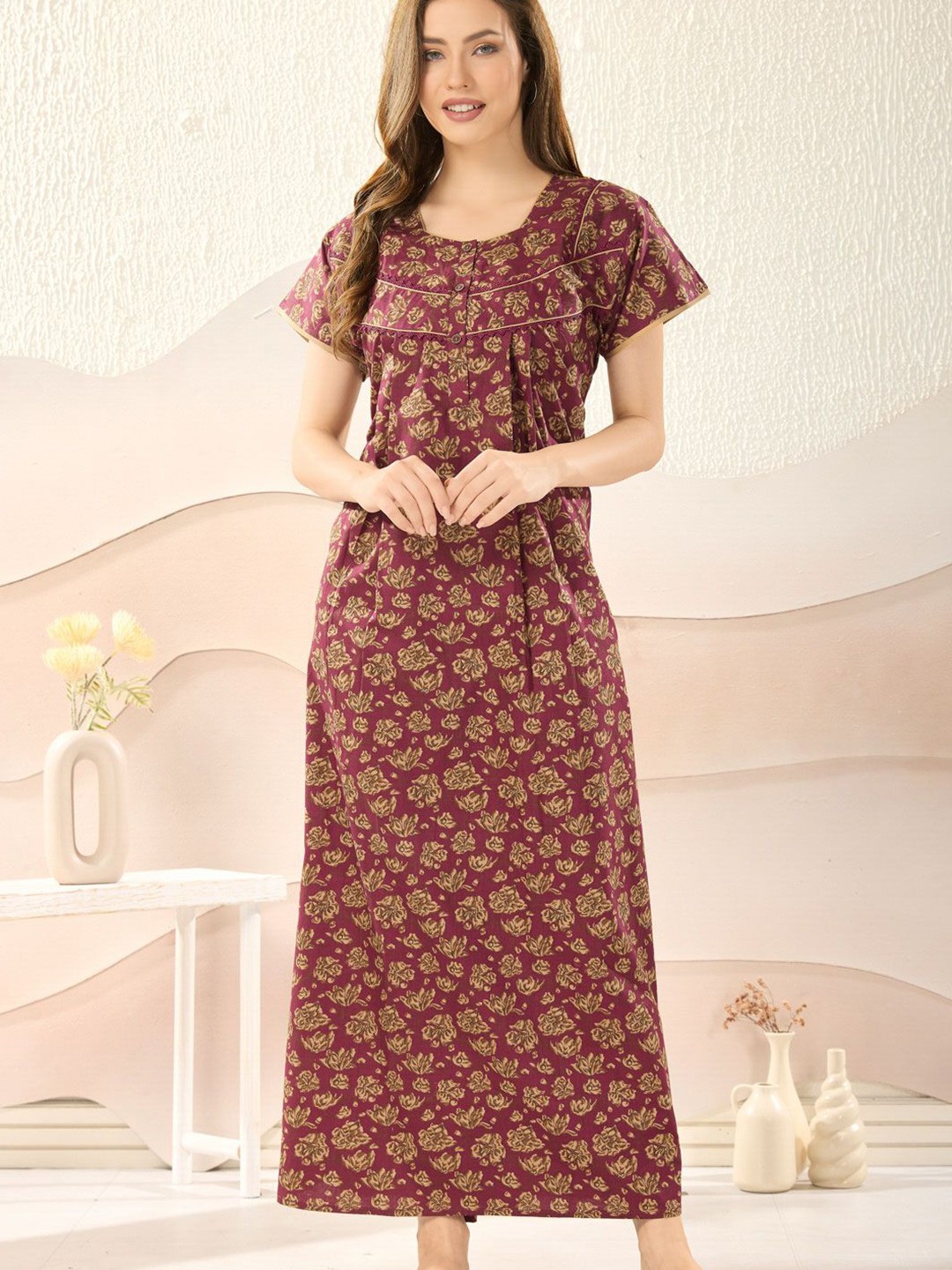 

Soulemo Printed Maxi Nightdress, Maroon