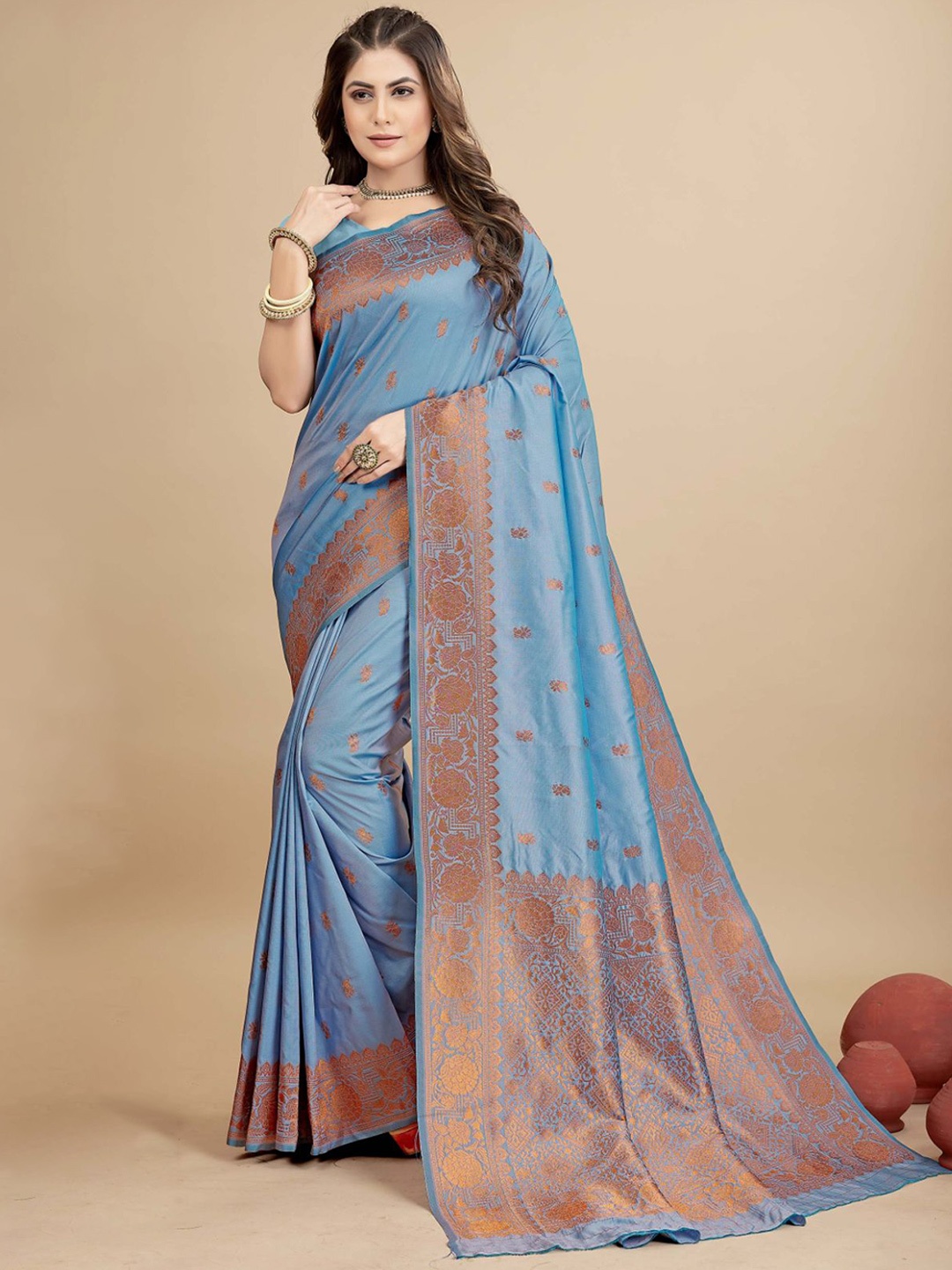 

amirat Woven Design Zari Pure Silk Banarasi Saree, Grey