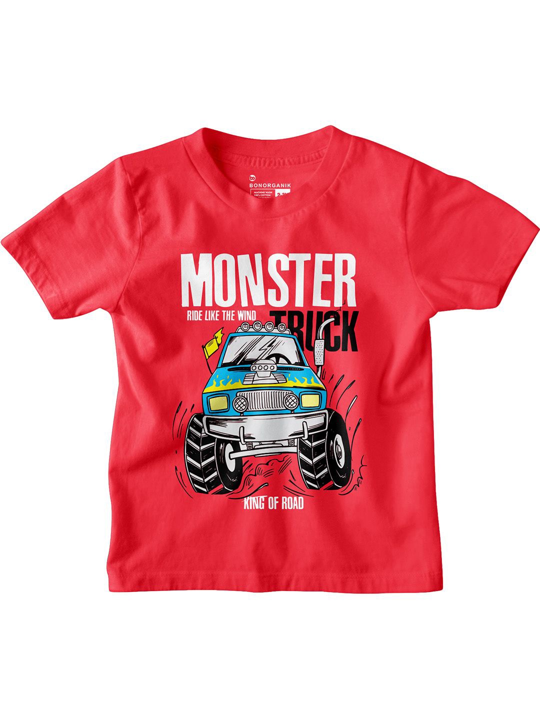 

BonOrganik Boys Graphic Printed Round Neck Cotton T-shirt, Red