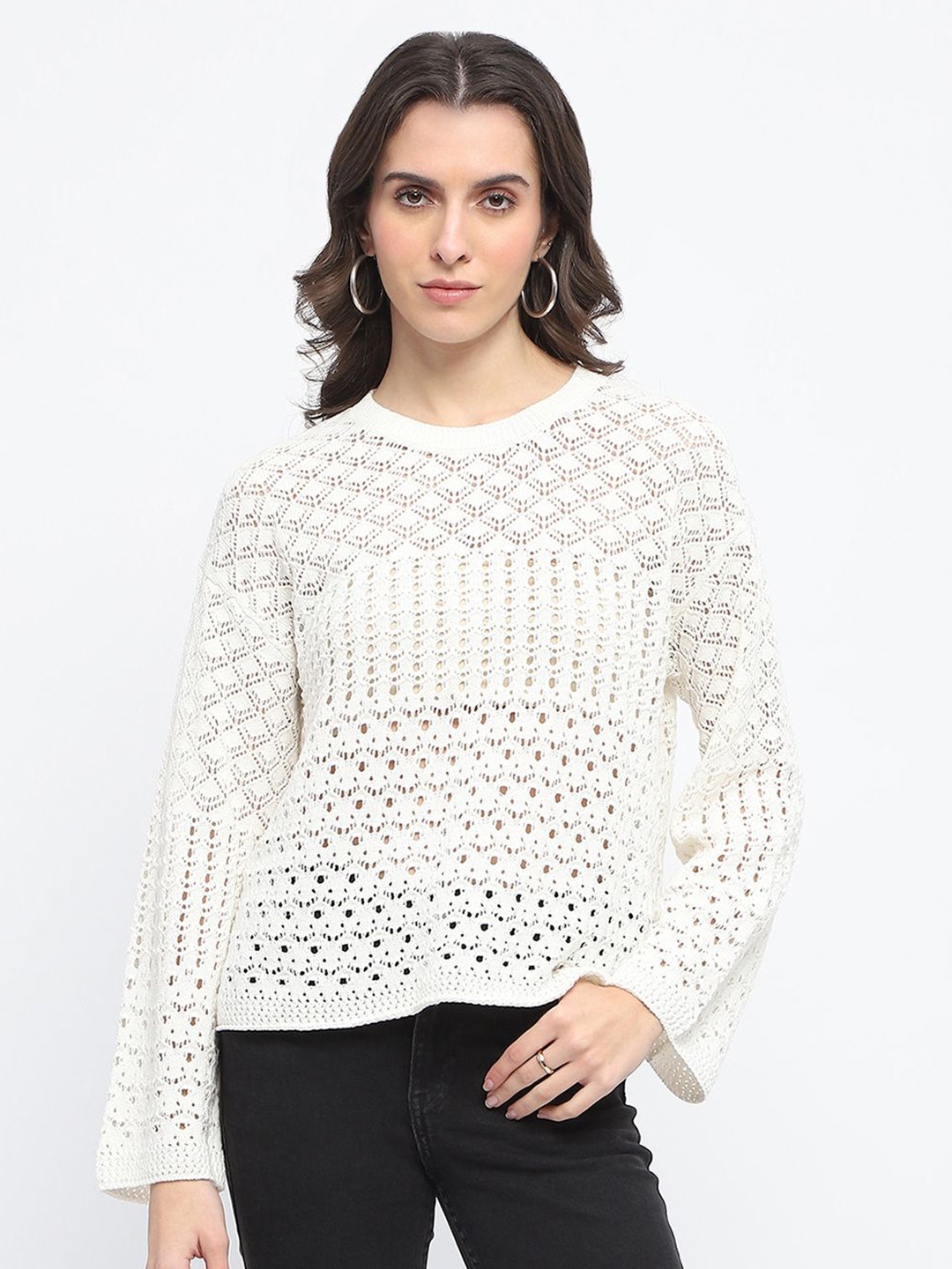 

Madame Women Self Design Pullover, White