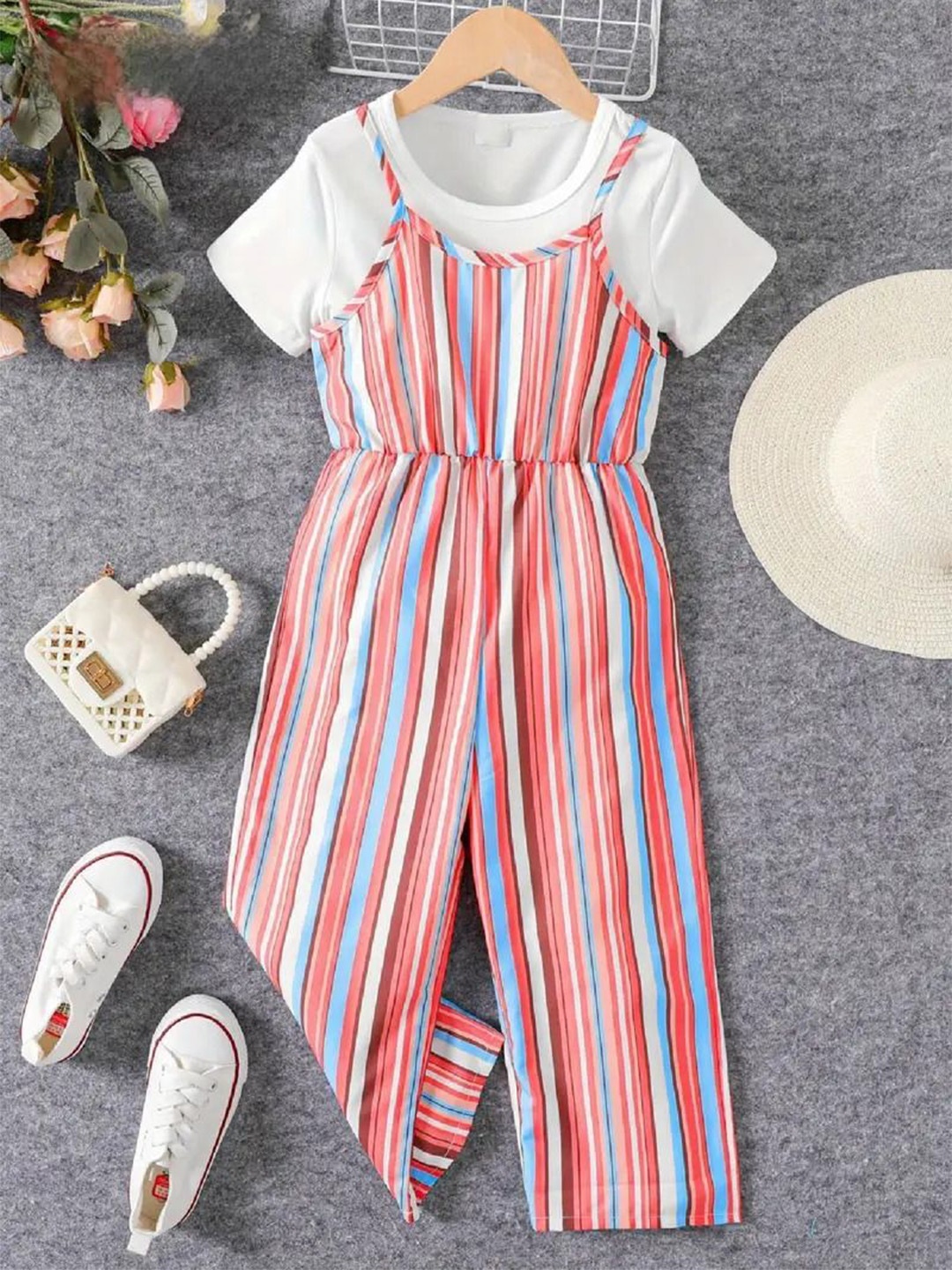 

BAESD Girls Striped Culotte Jumpsuit, Pink